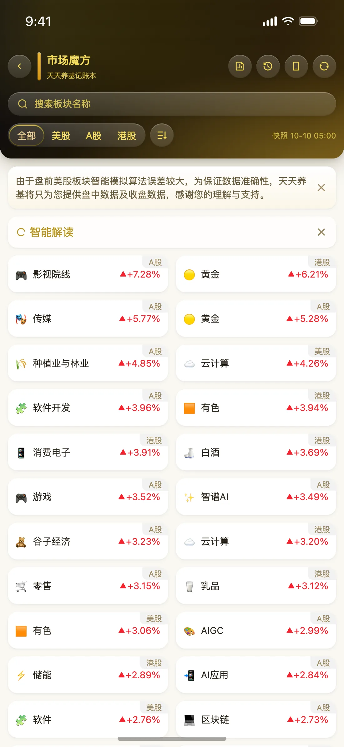 天天养基 App 市场魔方截图（鎏金奢华）