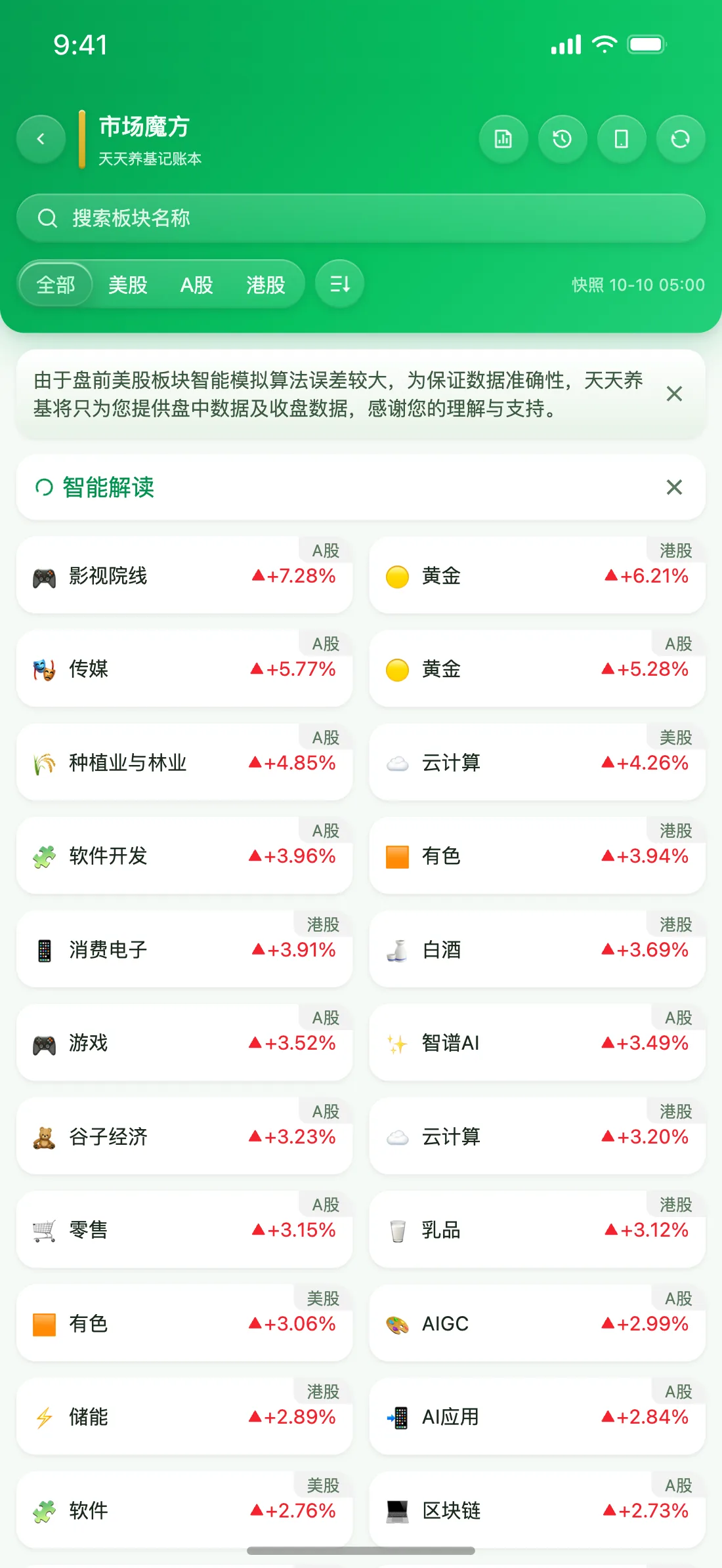 天天养基 App 市场魔方截图（清新绿）