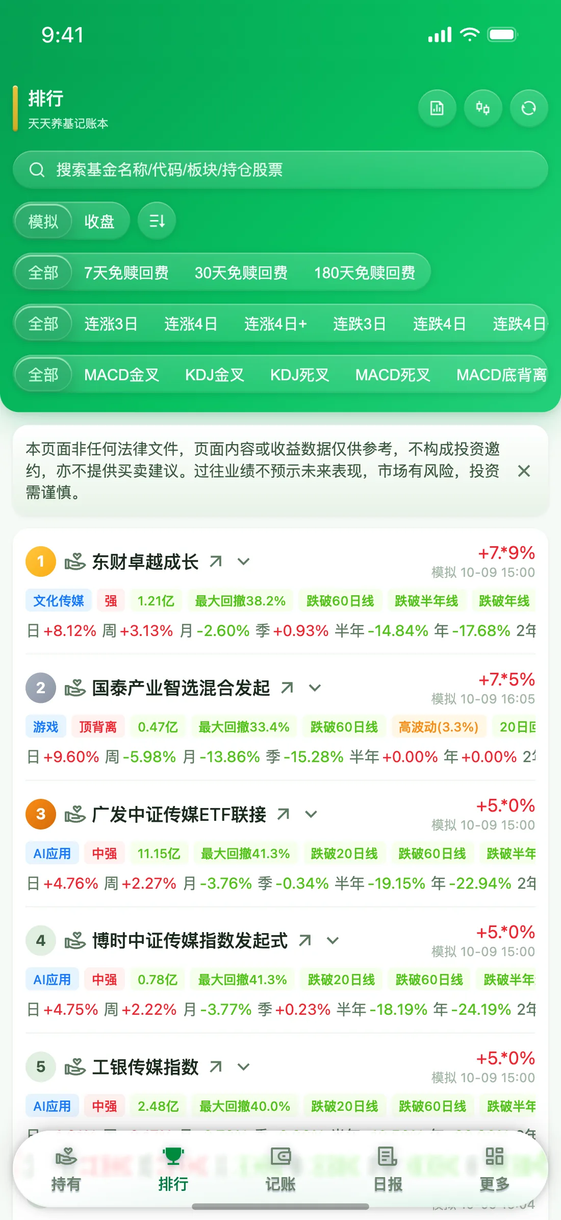 天天养基 App 排行截图（清新绿）