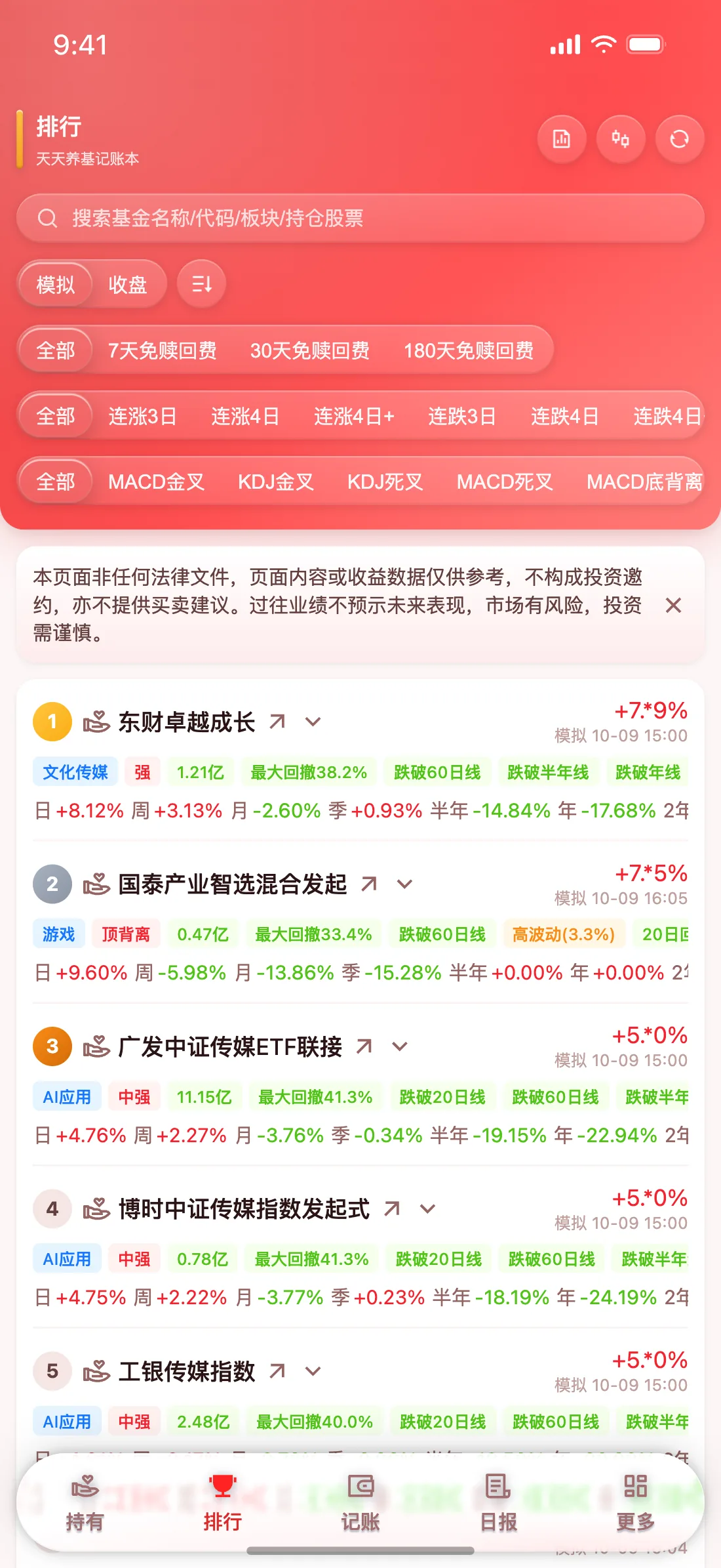 天天养基 App 排行截图（中国红）