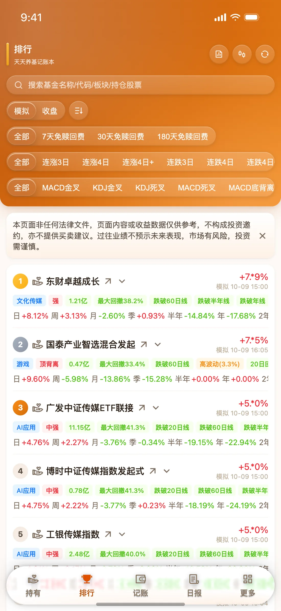 天天养基 App 排行截图（活力橙）